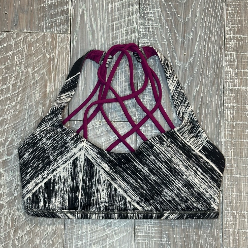 Lululemon Free to Be Wild Black and Purple Sports Bra in Heat Wave Regal Plum